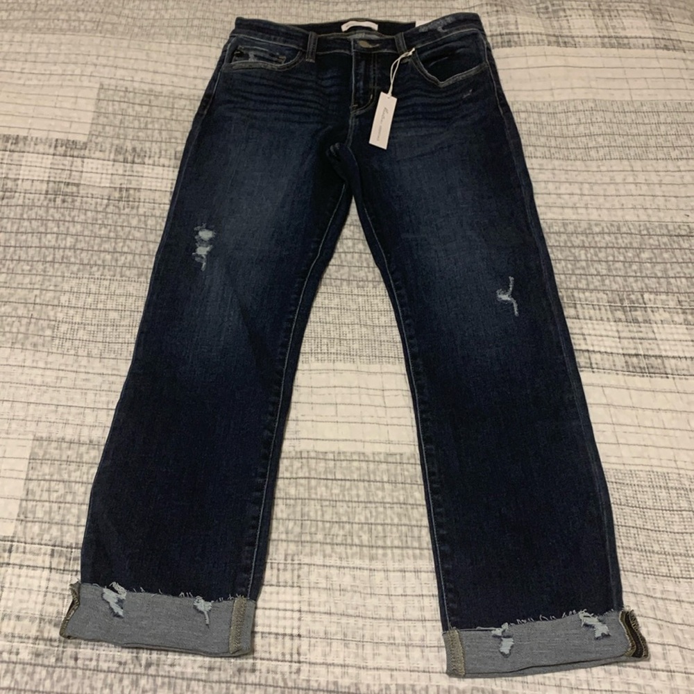 KanCan size 9/28 essentials mid rise slim straight distressed blue jeans NWT